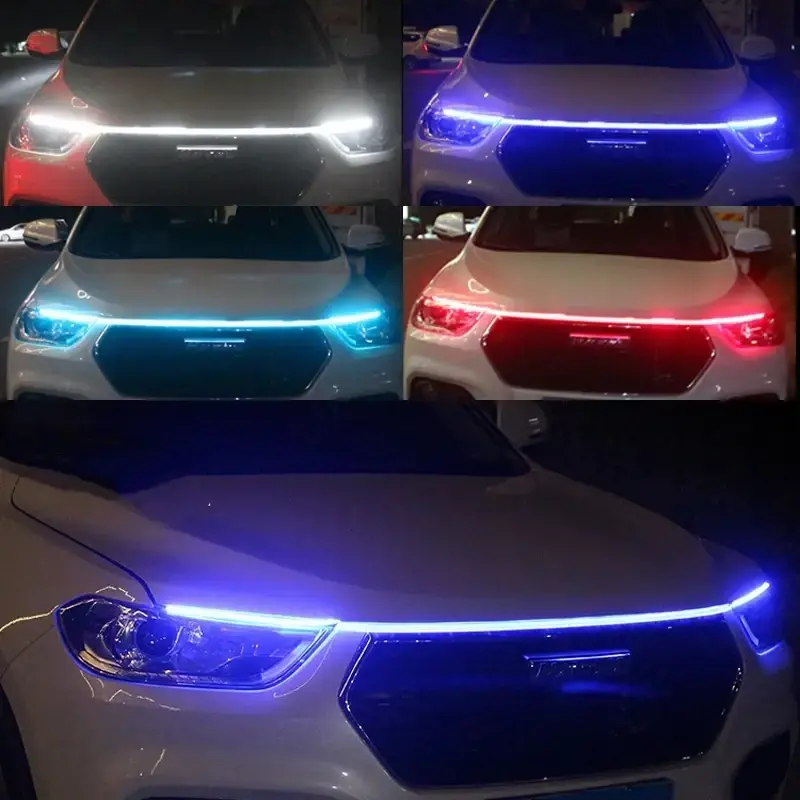 2026 New 120cm LED Daytime Running Light Scan Starting Car Hood Decorative Lights DRL Auto Engine Hood Guide Decorative Ambient Lamp 12V