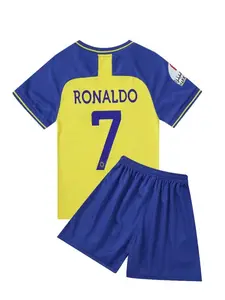 22/23 Kids Sports Set, Breathable Riyadh Victory Ronaldo 7 Football Jersey Soccer Jersey Fan Shirt Training Suit, Casual Short Sleeve and Shorts