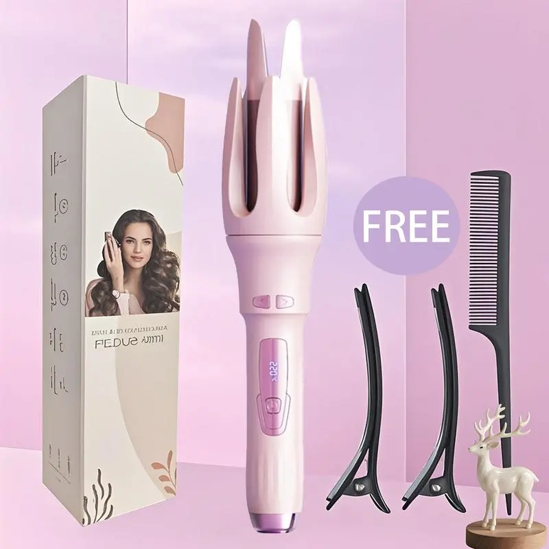 1.25 Inch Automatic Rotating Curling Iron (Curly Iron) - Fast Heating Ceramic Barrel, Anti-Tangle, Auto Shut-Off, 4 Temp Settings, Dual Voltage Plug Power, Essential Oil Compatible Beauty Gift for Women