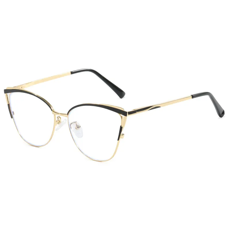 New Trendy Frame Cat Eye Optical Eyewear - High-End Metal Frame Quality Eyeglasses, Anti-Blue Light Screen Viewing Eyewear for Business/Office Use, Compatible with Prescription Flat Lenses, Stylish Glasses, Bluelight Glasses, Polycarbonate, Prescription F