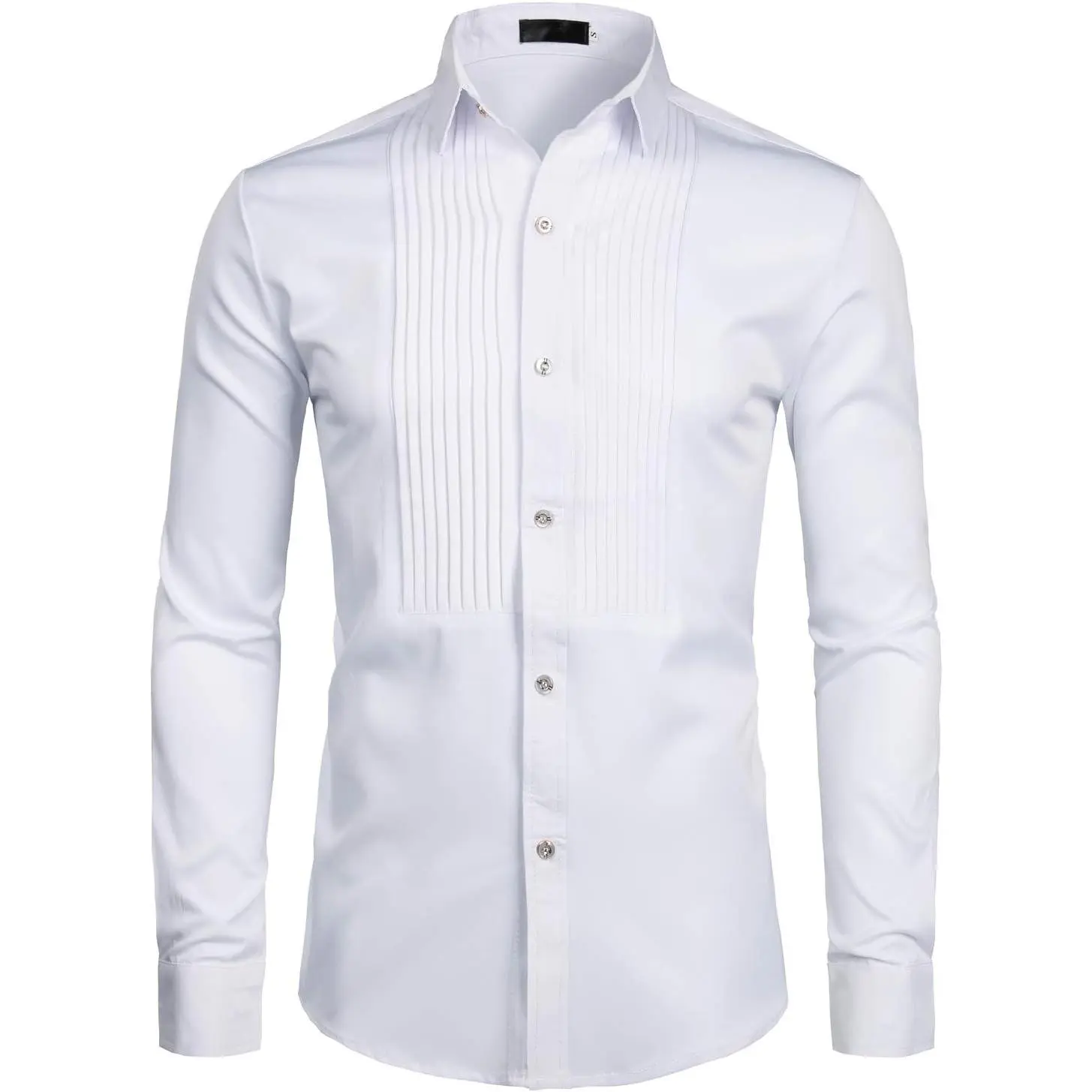 Men's Slim-Fit Long-Sleeve Collared Neck Tuxedo Dress Shirts - Breathable Fabric, Button-Front, Korean Menswear Tops for Business, Prom, Male