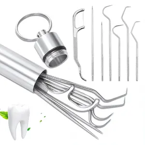 Fogepix Stainless Steel Toothpicks Pocket Set, 7PCS Reusable Portable Metal Toothpicks Cleaning Kit with Holder for Outdoor Picnic Camping Traveling