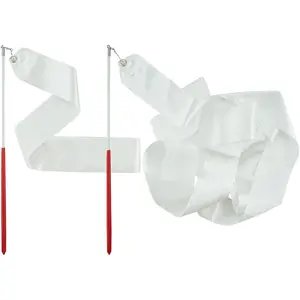 White Rhythmic Gymnastics Wands Praise Dancing Streamers for Kids Baton Twirling Talent Shows Artistic Dancing, 2 Pack