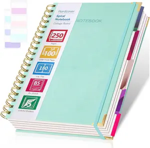 Spiral Notebook 8.5" x 11", 5 Subject Notebook, Hardcover College Ruled Notebook with Dividers, Large Leather Notebooks for Work, School, Note Taking, Thick Notebook Journal for Women Men, A4, Teal
