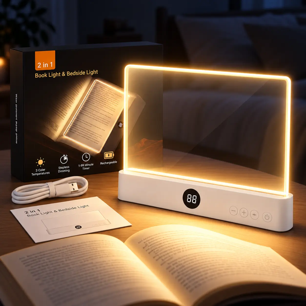 【Black Friday】Portable LED Reading Light, USB Rechargeable Dimmable Eye Protective Flat Book Light, Adjustable Brightness, 3 Color Modes & Timer, Eye Friendly Lighting for Students, Reading in Bed, Christmas Gifts for Book Lovers