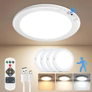 4/2Pack Rechargeable Motion Sensor Ceiling Light with Remote - Magnetic Wireless Ceiling Light Battery Powered for Closet Shower Stairs Shed Hallway ect
