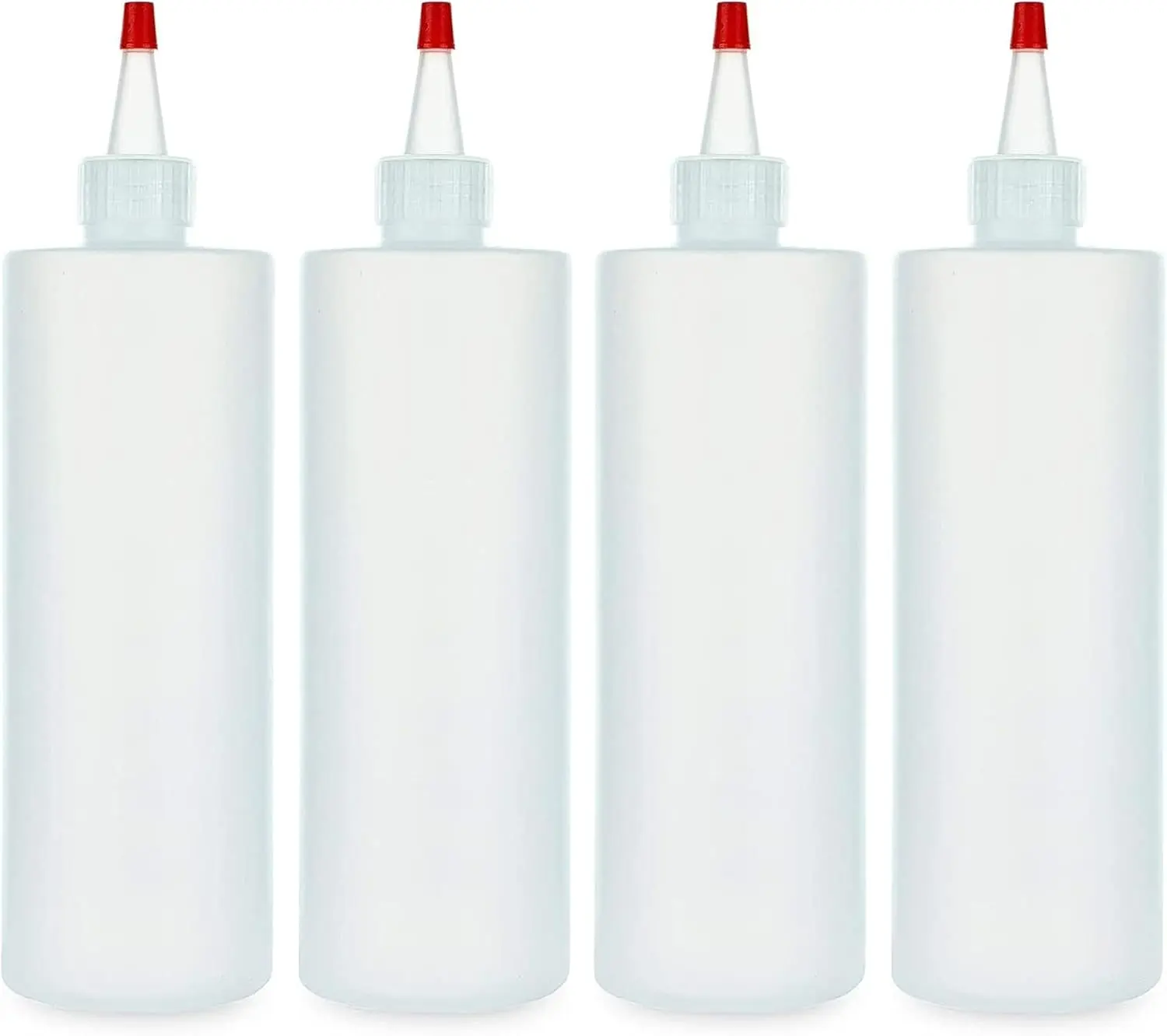 BRIGHTFROM Condiment Squeeze Bottles, 12 OZ Empty Squirt Bottle with Red Top Cap, Leak Proof - Great for Ketchup, Mustard, Syrup, Sauces, Dressing, Oil, Arts and Crafts, BPA FREE Plastic - 4 PACK