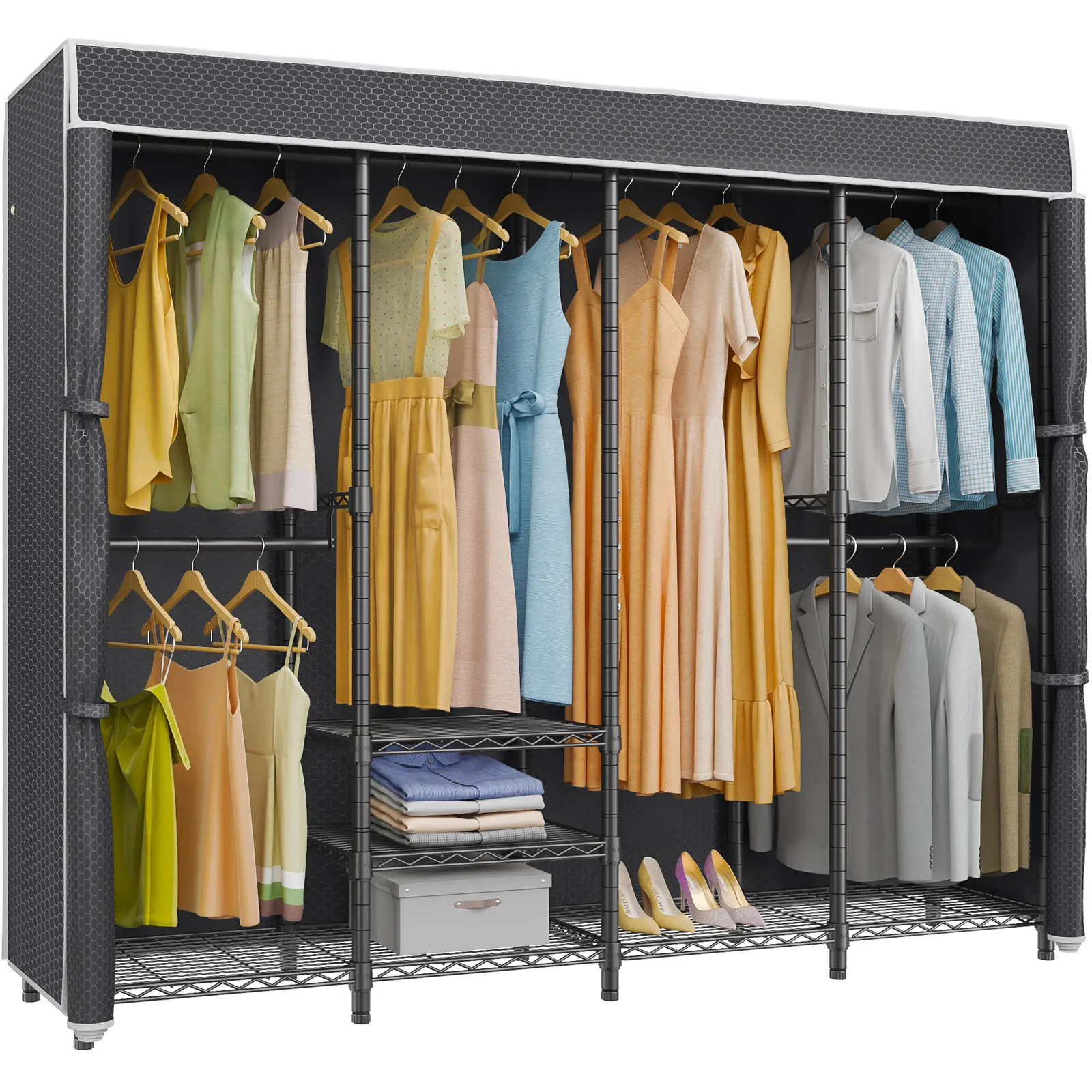 VIPEK V40C Covered Portable 4-Tier Adjustable Anti-Rust Wardrobe - Freestanding Closet Organizer Furniture, No-Drill Heavy-Duty Clothing Rack with Black Oxford Cover, Assembly Kit Adjustable Storage Wardrobe for Bedroom, 4-Tier Adjustable Wardrobes