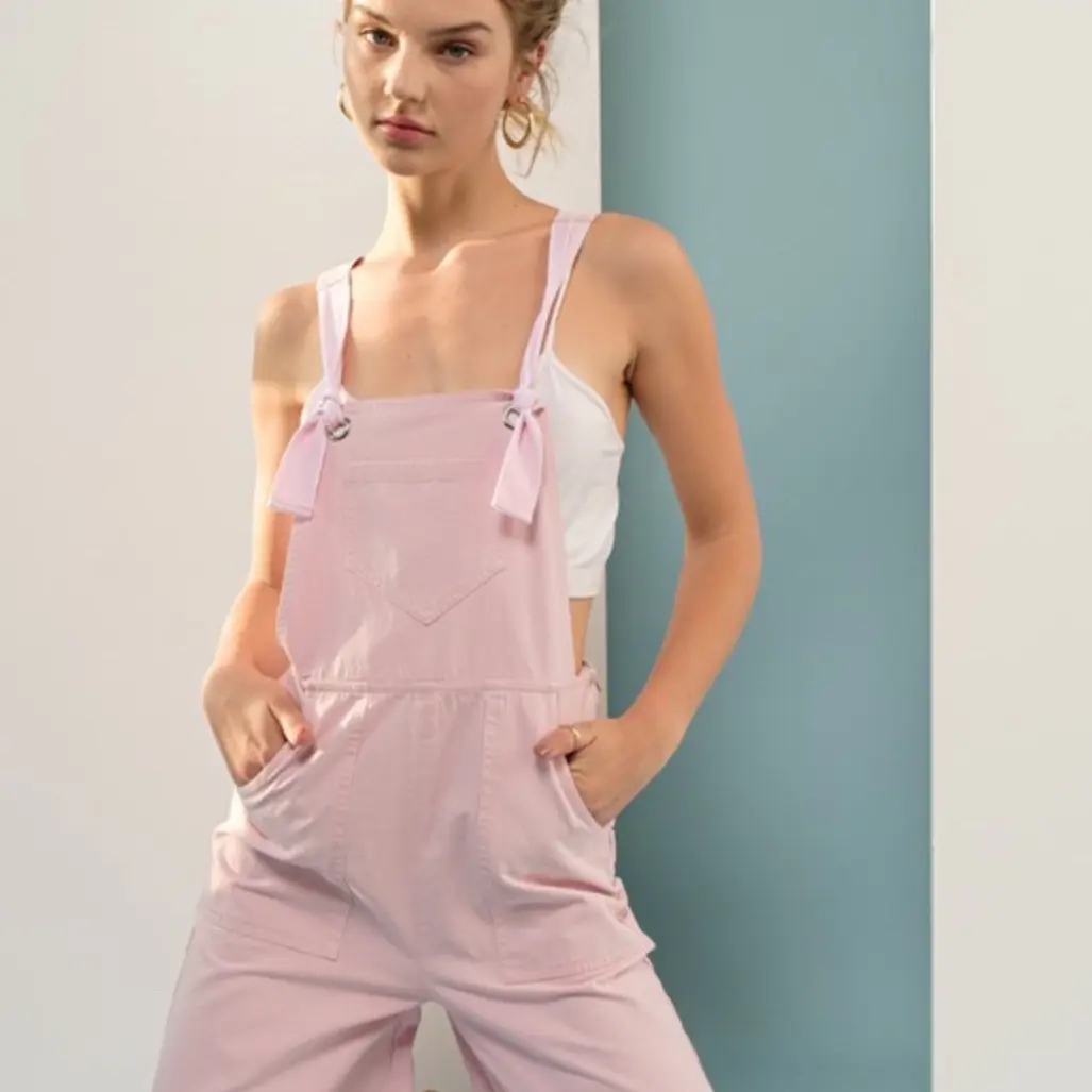 Andrea Wide Leg Overall Jumpsuit - Baby Pink