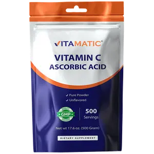 Vitamatic Pure Unflavored Vitamin C Powder (Ascorbic Acid) - 1000 mg per Serving, 500 Servings, 17.6 Oz (500g) - Healthcare Immune Support Supplement, Non-GMO, Gluten-Free, No Additives