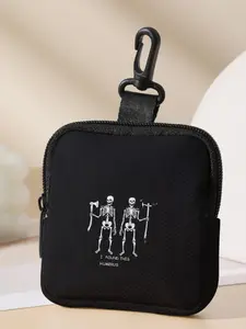 Skull Pattern Coin Wallet, Multifunctional Storage Bag, Durable Polyester, Digital Printing, Key Card Holder, Ideal Gift