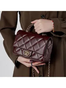 Bag Women's 2026 New Xiaoxiangfeng Metal Chain Rhombus Handbag Versatile One Shoulder Crossbody Medieval Women's BagPerf Power SHOP Genuine Leather Handbag