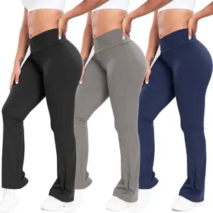 Kabuer Women's High-Waisted Leggings - Solid, Crossover, Flared, Seamless, Butt-Lift Athleisure Pants, All-Season Gym Sweatwear for Yoga, Running, High Waisted Legging
