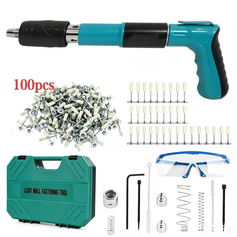 Woodworking and Decoration Integrated Air Nailer, Concrete Nail Gun Kit with 100PCS Nails, Adjustable Manual Steel Nail Gun, Manual Wall Fastening Tool (100 nails) Home Outdoorfun Hardware Nailgun Extra Heavy Duty Heavy Duty Gear