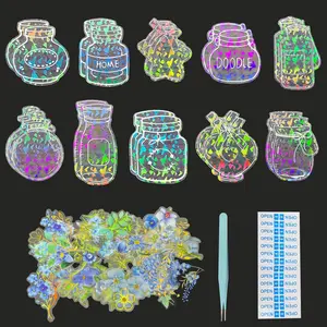 Transparent Dried Flower Bookmarks,40Pcs Glitter Pressed Flower Blossom Tabs and 20 count Bottle Shape Clear Bookmarks for Pressed ,DIY Crafts Gifts for Teacher Reading Classroom ( Bottle)