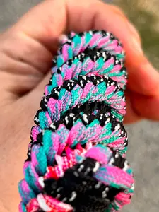 5in(13cm) Keychain 5-string Artisan Handwoven Helix Spiral Paracord Collectible Keychain – Black and Pink and White and Blue)