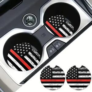 American Flag Pattern Car Coaster, 2 Counts/set Round Anti Slip Car Cup Holder Mat, Fashion Car Cup Holder Decoration, Universal Car Interior Accessories, Car Accessories Women, Car Interior Accessories Girls