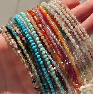 Sparkly Gemstone Beaded Necklace, Dainty Faceted Gemstone Beaded Necklace, Waterproof Crystal Beaded Choker, Gold-Filled, Stainless Steel