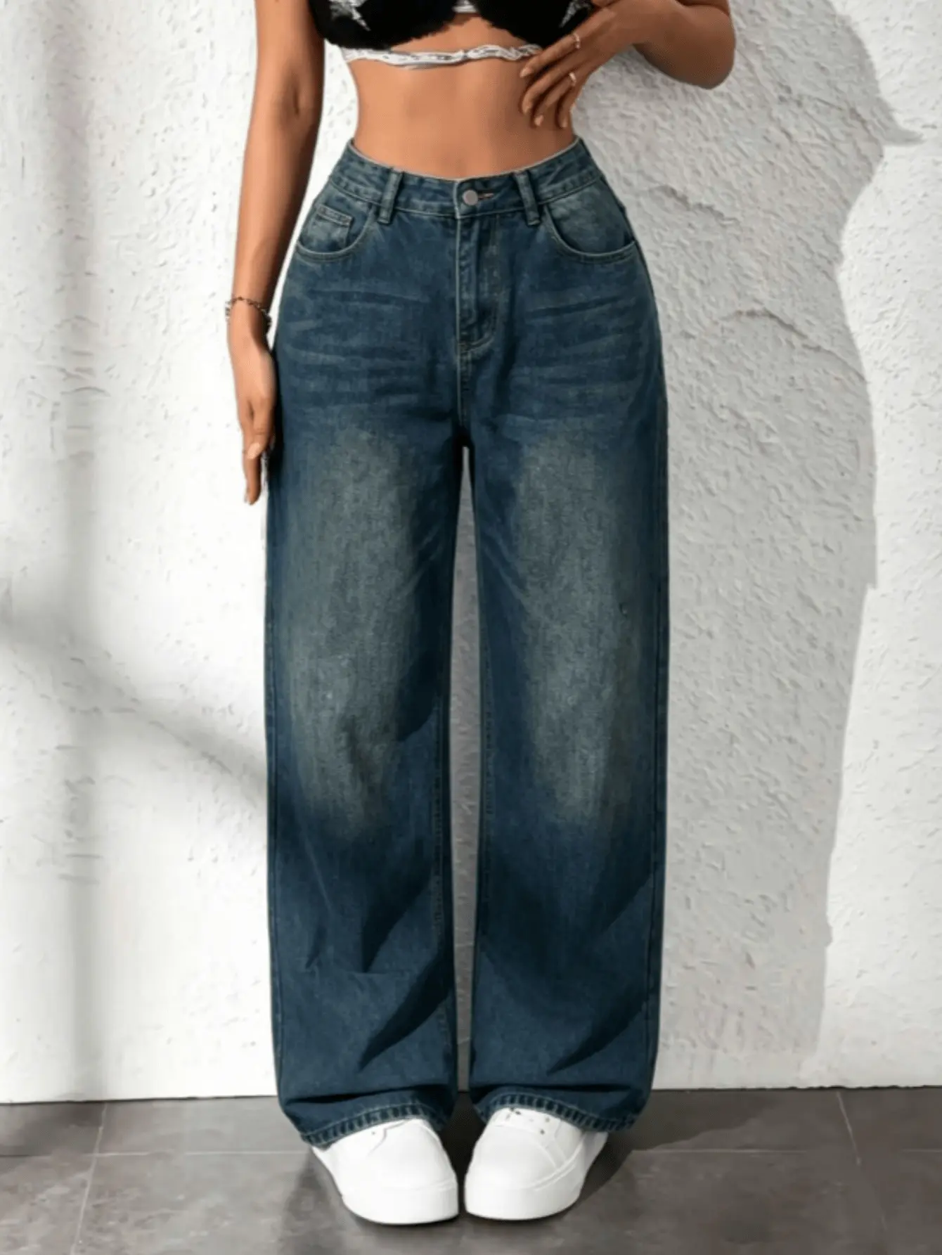 Women's Mid-Low Rise Baggy Jeans, Comfortable Straight Wide Leg Denim Pants with Tummy Control, Distressed Trousers for All Seasons Daily Outfits, M, Halloween, Thanksgiving, Minimalist, Easter