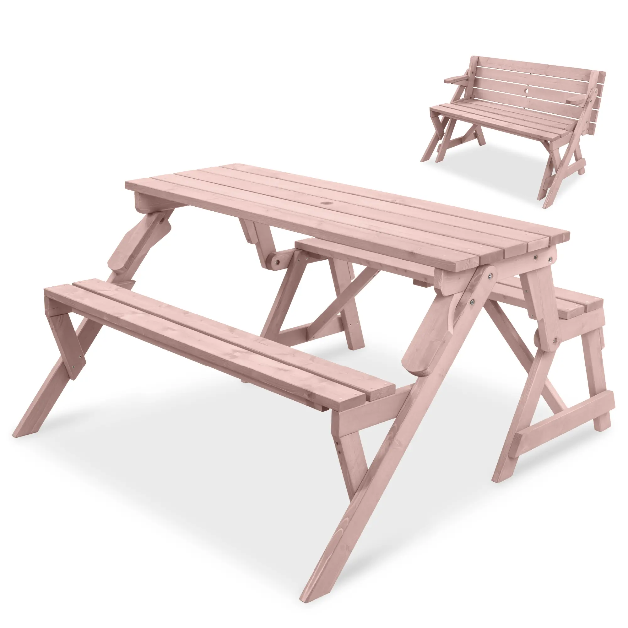 Best Choice Products 2-in-1 Outdoor Interchangeable Wooden Picnic Table/Garden Bench for w/ Umbrella Hole