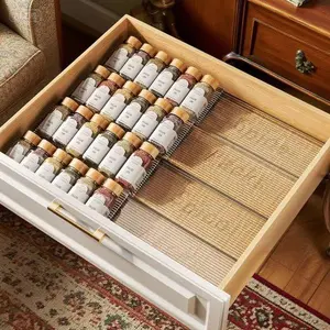 Expandable Drawer Organizer, 4 Tier Clear Acrylic Storage for Spices, Adjustable from 11" to 22" Kitchen Rack, Space-Saving Seasoning Solution, Reusable Drawer Insert for Pantry Organization (Jars not included)