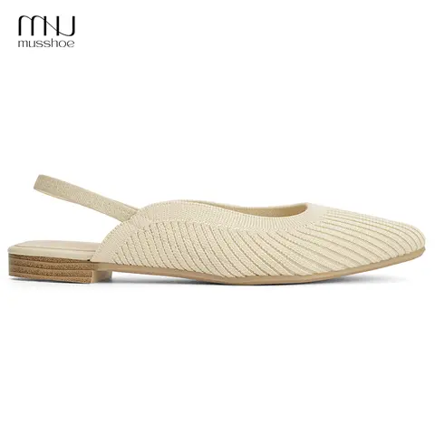MUSSHOE Women’s Casual Knit Pointed-Toe Slingback Slip-On Mules - Lightweight, Chic, Flexible Walking Shoes with Elastic Back Strap, Breathable, Stable Fit, Comfortable Heels for Office, Errands,outdoorfun