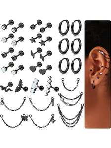 1 Set 20G Cartilage Earrings Set for Women Men Surgical Steel CZ Opal Small Hypoallergenic Flat Back Stud Earrings Hoop Chain Dangle Conch Daith Helix Tragus Cartilage Piercing Jewelry