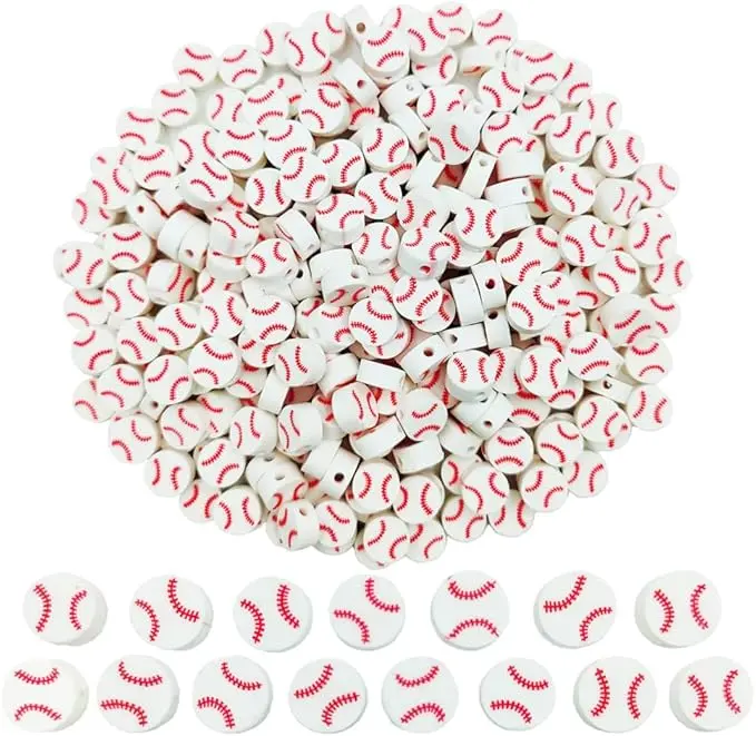 200 Pcs Baseball Polymer Clay Beads for Bracelet Necklace Earring Jewelry Making (Baseball)