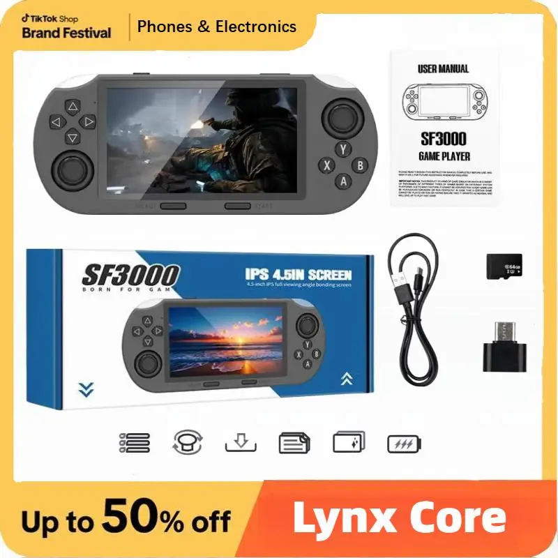 SF3000 Retro Handheld Game Console with 4.5 Inch IPS Screen 3000mAh Battery & 64GB TF Card for Boys Gift Gaming & Consoles ps controllers ps accessori