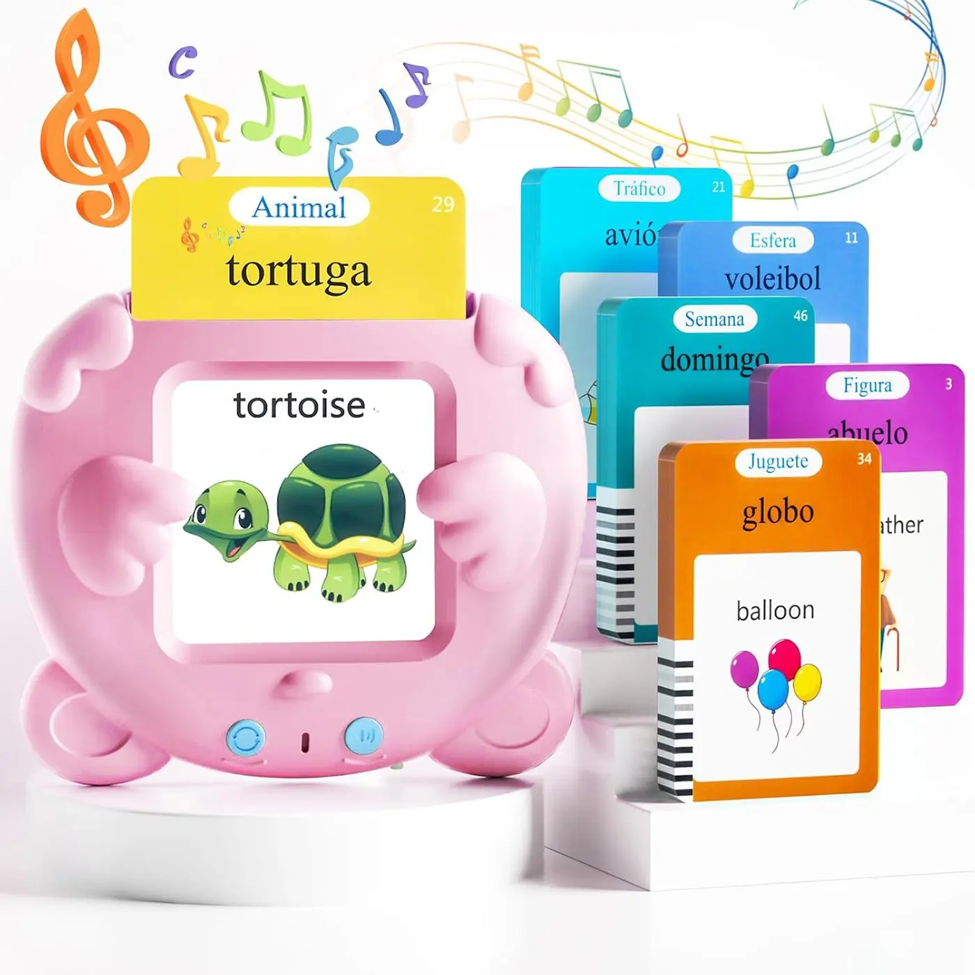 Spanish-English Talking Vocabulary Flashcards Set, 255 Bilingual Cards with 510 Common Words, Montessori Learning Toys for Toddlers, Speech Therapy Tools