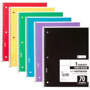 ECM25 Spiral Notebook 6 Pack 1 Subject Wide Ruled Paper 7-1/2" x 10-1/2" 70 Sheets per Notebook Colors Will Vary No Warranty 930201