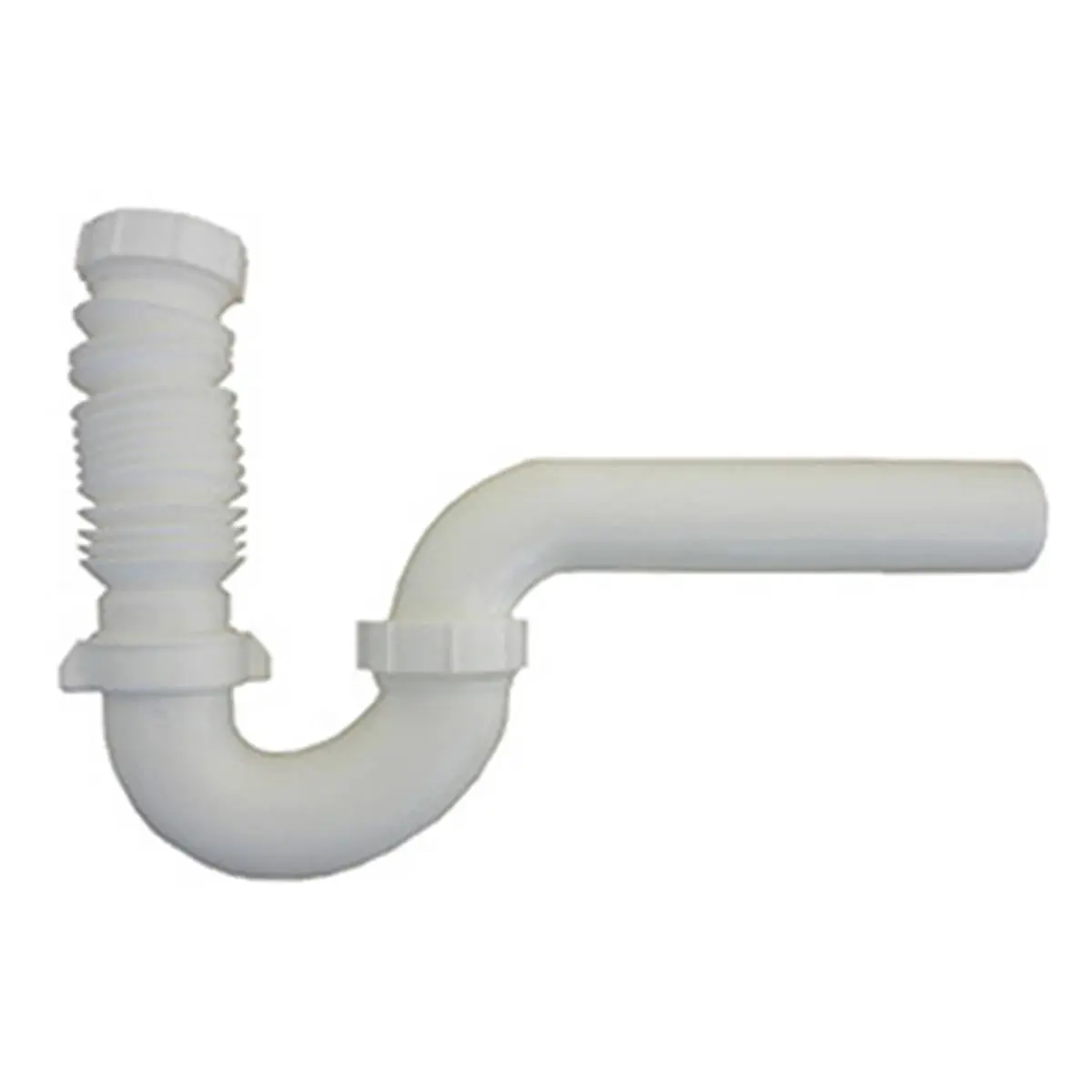 Larsen Supply Flexible PVC P-Trap Pipe Fitting, 1.5 in. Slip Joint for 1.25-1.5 in. Pipes, Includes 2 Nuts and Washers, White, Nuts & Washers, Pipe Fittings