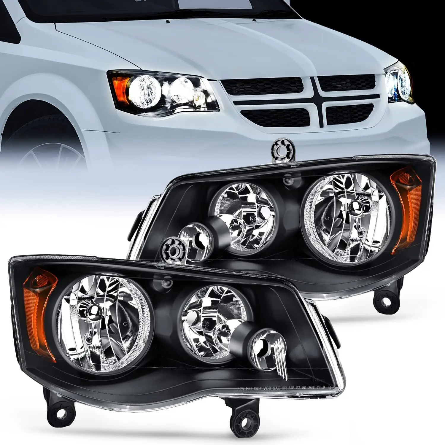 Nilight LED Front Lights Headlamp Assembly - Pair Set, OE Matched, Plug-N-Play, High Impact, Durable, IP65 Rated for 2011-2019 Dodge Grand Caravan, 2008-2016 Chrysler Town & Country Minivans, Black Housing, Amber Reflective Car Lighting Upgrade