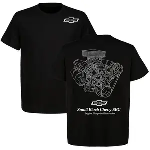 [Winter Outfits]Small Block Chevy SBC Engine Blueprint Illustration T-shirt – Detailed Muscle Car Design, Premium Cotton, Perfect for Chevy Fans & Engine Enthusiasts, Vintage Style