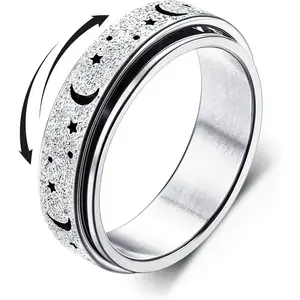 Stainless steel ring relieves anxiety for women and men. Thumb ring size with silver box, colored rose gold