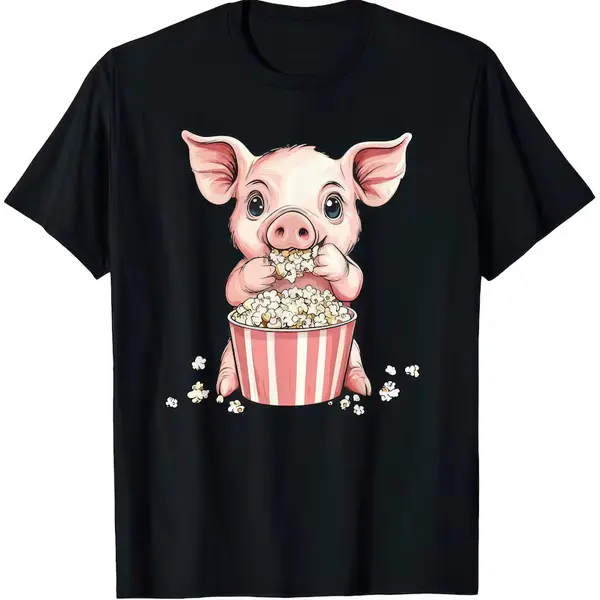Cute Pig Eating Popcorn T-Shirt