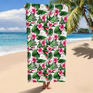 Tropical Plumeria Flower Palm Leaf Print Beach Towel, Microfiber Quick Dry Sand Free Oversized Bath Towel, Absorbent Soft Swim Towel for Summer Vacation, Pool, Beach, Holiday, Travel, Gift for Women