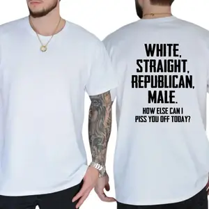 White Straight Republiican Male T-shirt, Graphic Printed Tees, Casual Menswear, Comfy Cotton