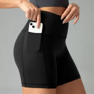 Colorfulkoala Women's No Front Seam Dreamlux Yoga Shorts 6" with Side Pockets Workout Shorts High-Waisted Shorts Bike Shorts