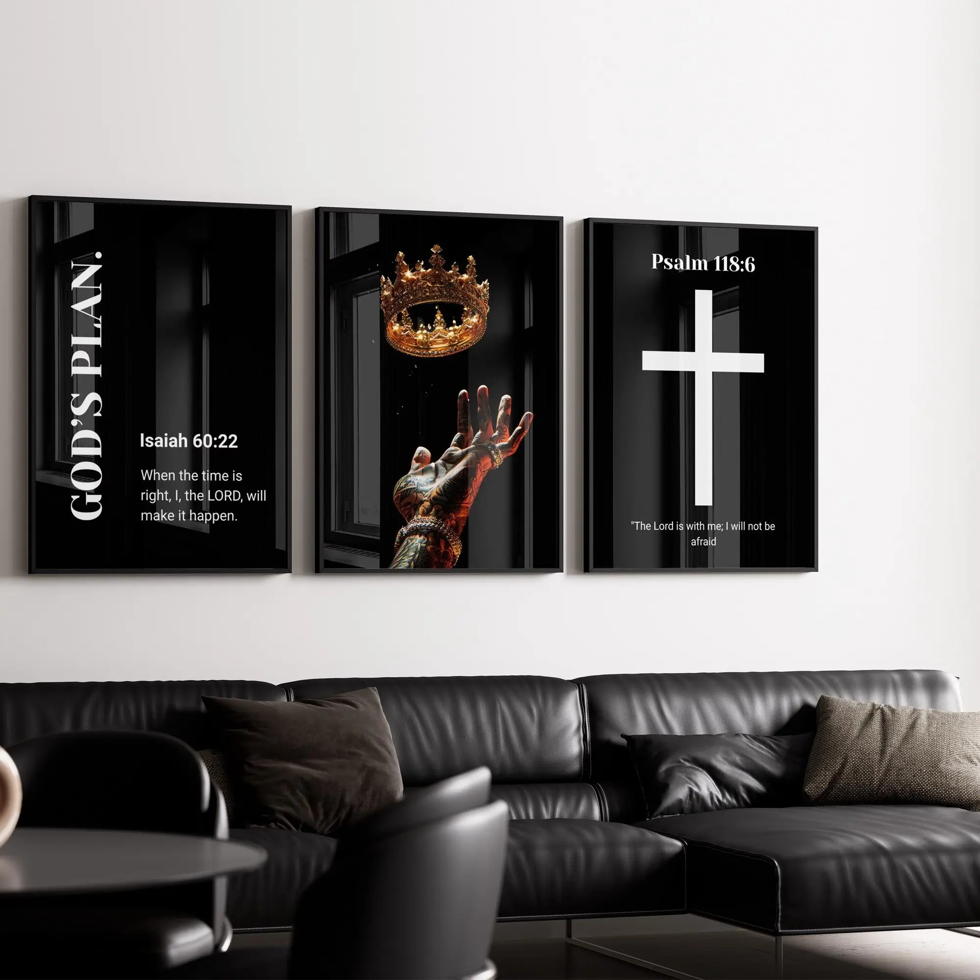 Set of 3 Unframed Black Exellence Wall Art; Bible Verse Prints