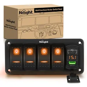 Nilight 4 Gang Switch Panel With QC3.0 & PD Charger And Voltmerter with Orange Backlit