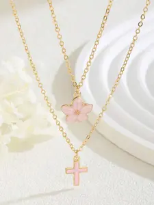 Cherry Blossom & Cross Pendant Necklace, cross necklaces, Dainty cross necklace, Fashion Jewelry for Party, Daily Clothing Decor, Trendy All-match & Exquisite Jewelry for Birthday Gift, Faith Necklace