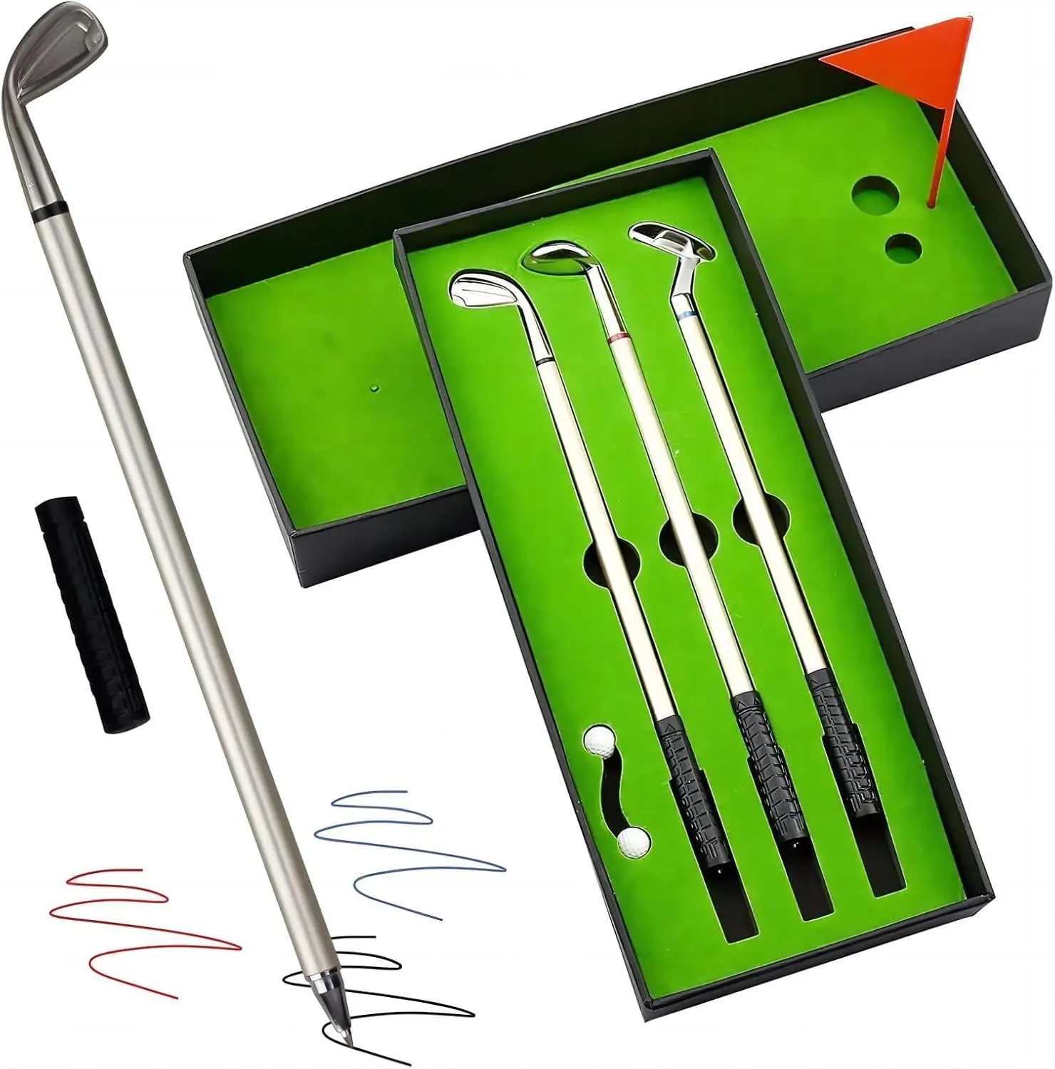 Mini Desktop Golf Set, Golf Pen & Ball Game for Office Desk, Golfing Toys, 3 Golf Club Pens & 2 Balls, Unique Gift for Men & Women, Cool Gifts