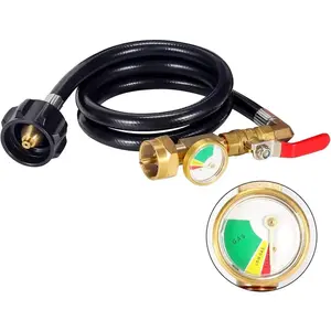 New Updated with Pressure Gauge 36" Propane Refill Adapter Hose,350PSI High Pressure Camping Grill(QCC/Type1 Inlet) 1LB Propane Gas Tank Adapter Connector with ON-Off Control Valve