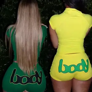 Two-Piece Outfit Set - "Body" & "Some" in Green and Yellow with "body" Text Design Clothes Womenswear