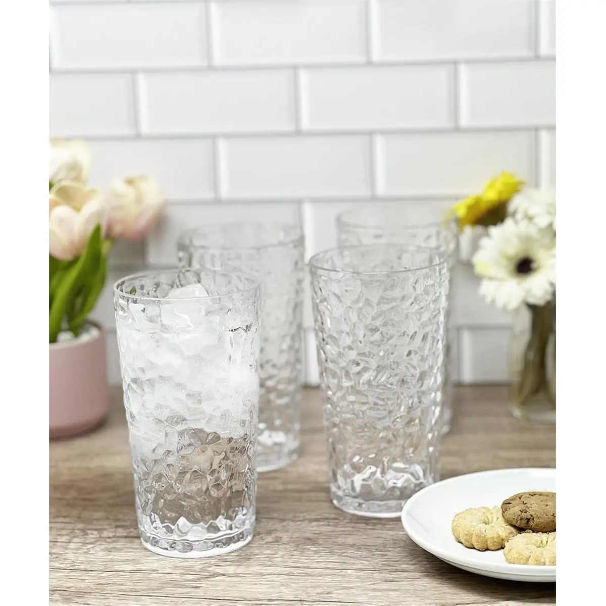 212 MAIN Stackable HB Acrylic Drinkware Set - 4-Piece 19oz Acrylic Tumblers, Stylish Indoor Kitchen Accessory