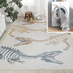 JONATHAN Y Kingdarr T-rex Modern Kids Machine-washable Area Rug; for Living Room, Kitchen, Bedroom, Dining Room, Office