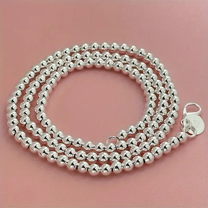925 Sterling Silver Necklace for Women, Elegant Round Bead Accessory with a Simple Look for Casual Wear, Adjustable 16-20in Fit, Adjustable Fit, Chain, Adjustable Chain