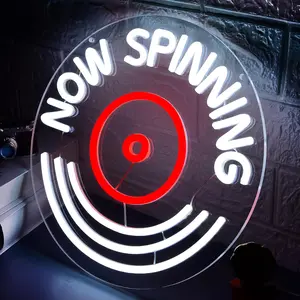 Retro Style Vinyl Record Now Spinning LED Neon Sign, Wall Decor with 1 Chain for Man Cave, Music Room, Christmas & Birthday Gifts