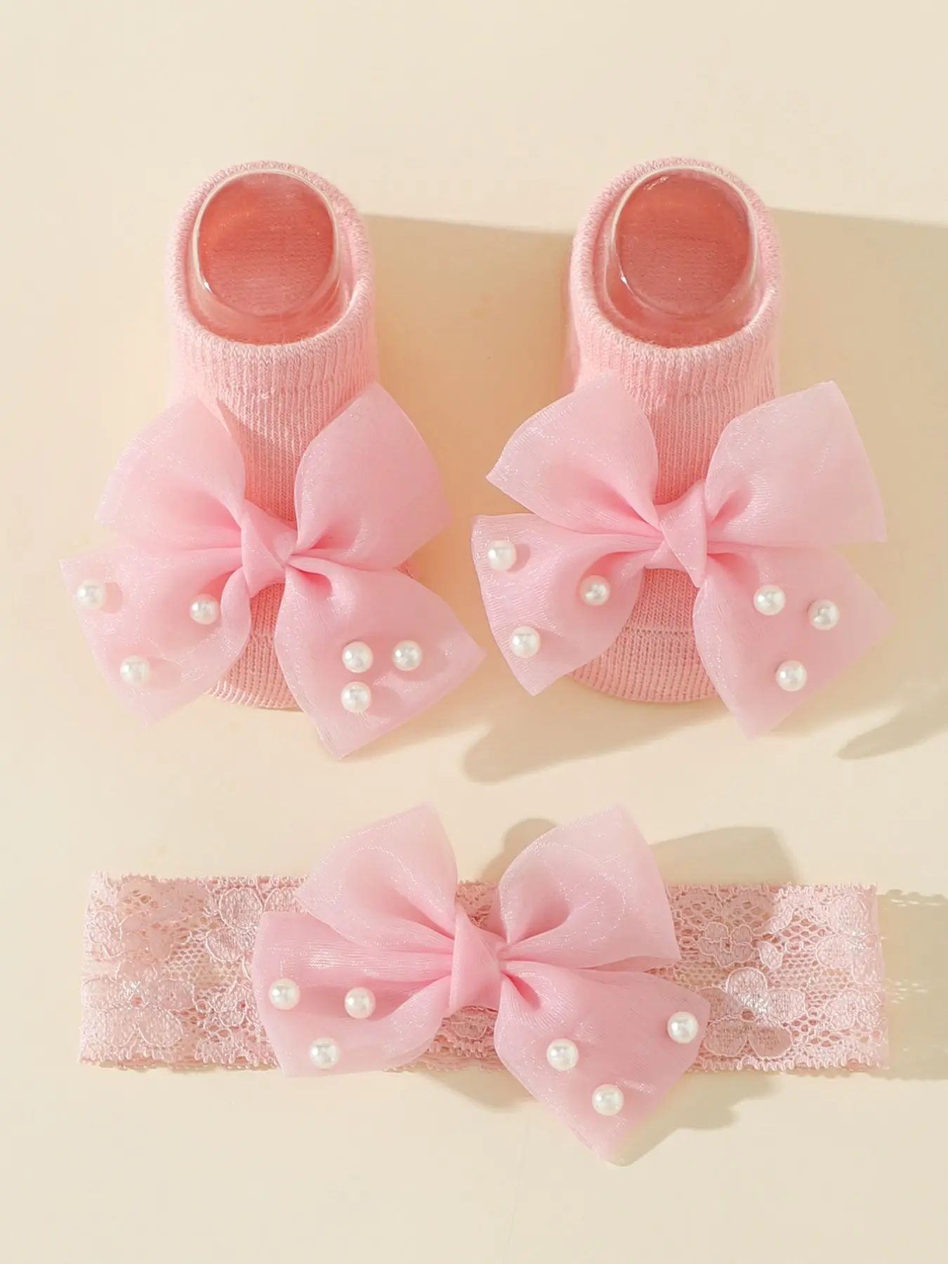 Cute Socks and Birthday Headband Set, Newborn Headband Bows, Pearl Bow Design for Baby Girl's First Birthday, Floral Pattern for All Seasons, Infant Hair Accessories